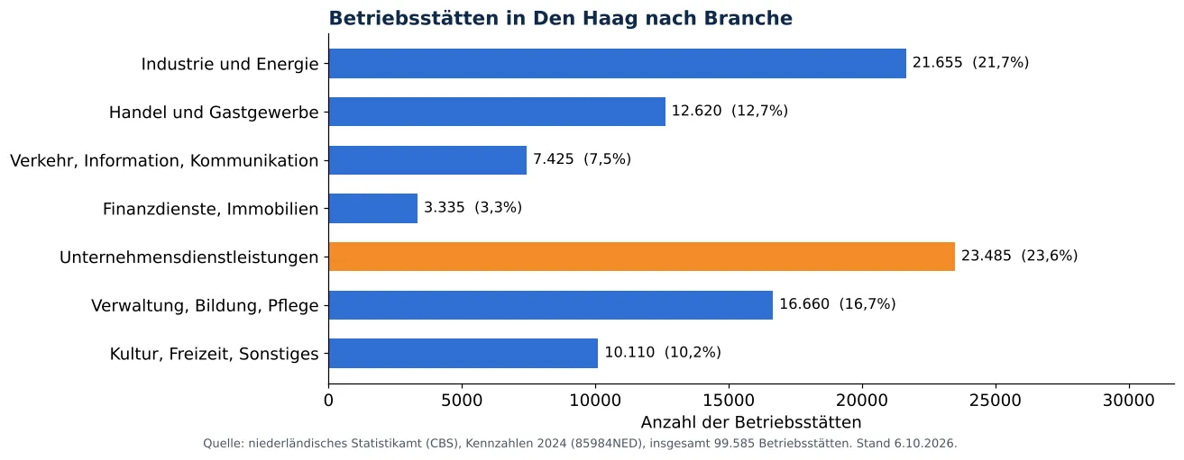 Lüftungskanalreinigung in Den Haag: anzahl der Betriebsstätten je Branche laut CBS 2024 (Grafik)