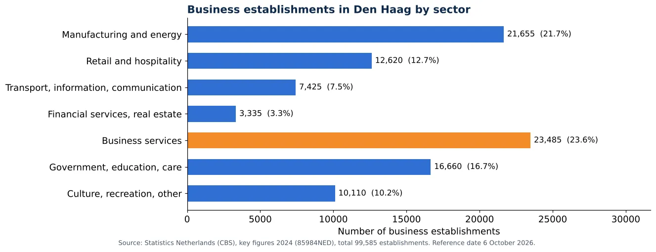 Air duct cleaning in Den Haag: number of business establishments per sector according to CBS 2024 (chart)