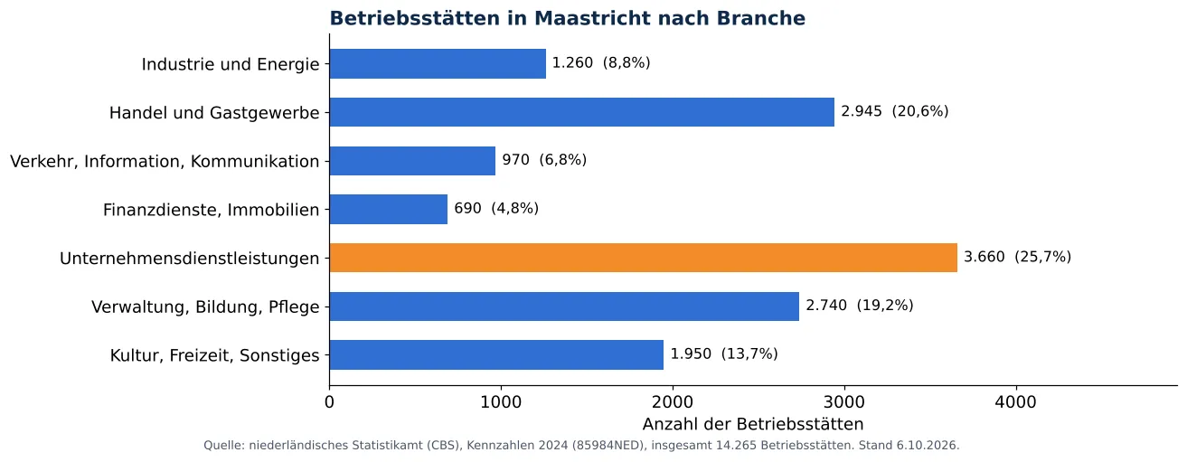 Lüftungskanalreinigung in Maastricht: anzahl der Betriebsstätten je Branche laut CBS 2024 (Grafik)