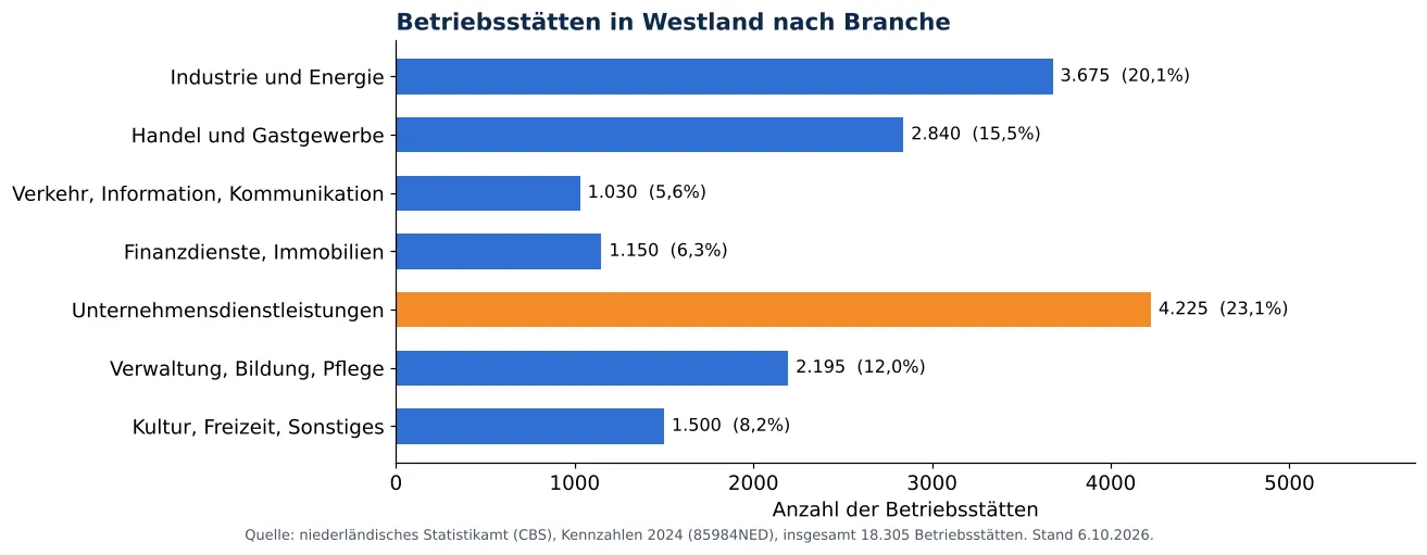 Lüftungskanalreinigung in Westland: anzahl der Betriebsstätten je Branche laut CBS 2024 (Grafik)